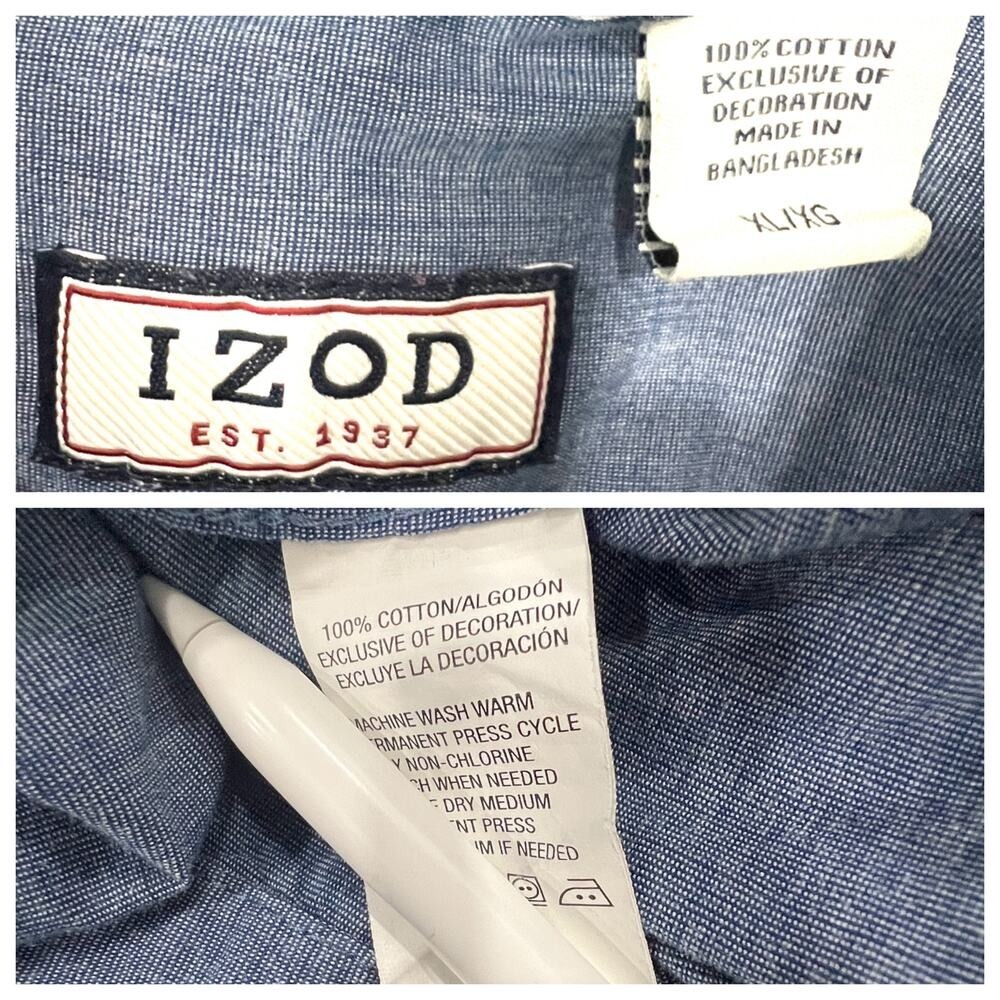 IZOD Mens Shirt XL Blue Button Up Academia Preppy Minimalist Classic Office Work - Picture 6 of 8
